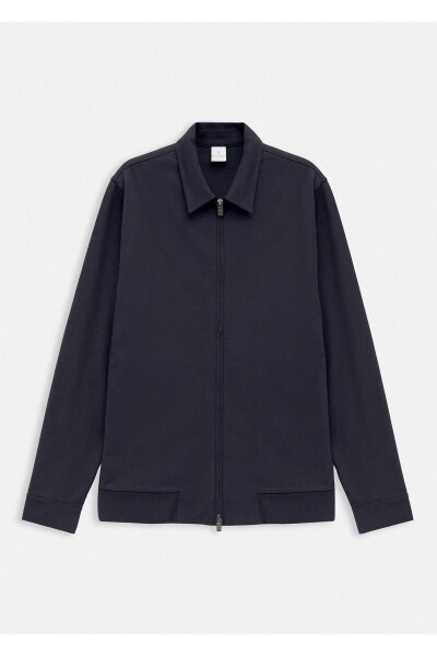 Gosta Navy Blue Color Shirt Collar Sweat Jacket - 1