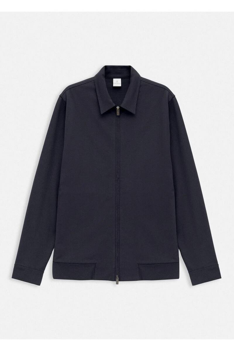 Gosta Navy Blue Color Shirt Collar Sweat Jacket - 1