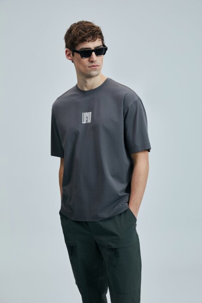 Helıx Modern Grafik T- Shirt Koyu Gri - 5