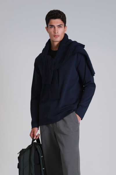 Holly Erkek Uzun Kol Tişört Lacivert - LUFIAN