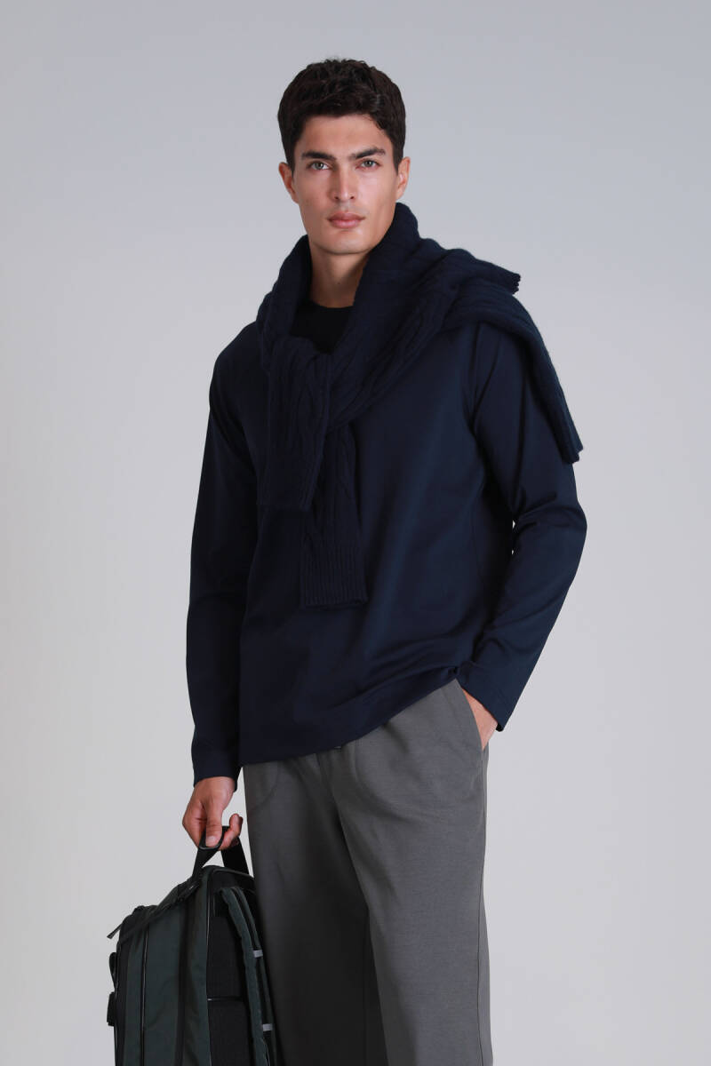 Holly Erkek Uzun Kol Tişört Lacivert - 1