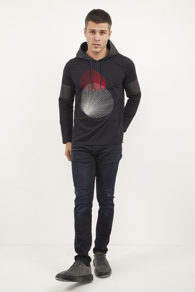 VOLTAJ - Hooded Printed Dark Sweatshirt