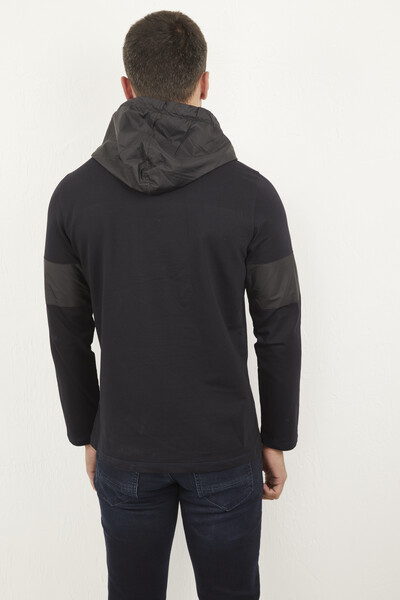 Hooded Printed Dark Sweatshirt - Thumbnail