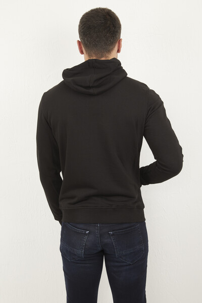 Hooded Zipper Crest Black Sweatshirt - Thumbnail