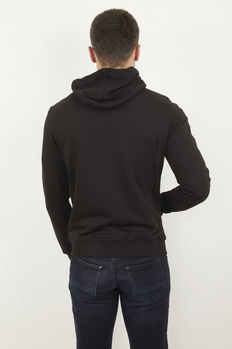 Hooded Zipper Crest Black Sweatshirt