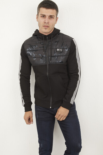VOLTAJ - Hooded Zipper Crest Black Sweatshirt (1)