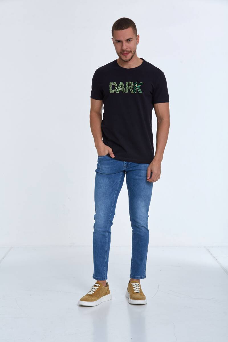 Hudson Embroidered Men's T-Shirt Navy Blue - 2