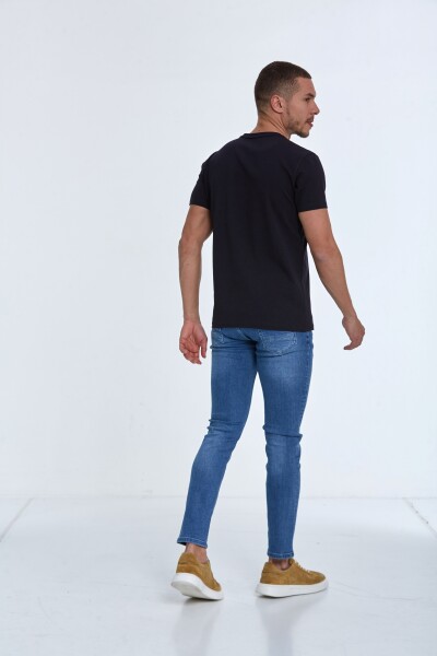 Hudson Embroidered Men's T-Shirt Navy Blue - 5