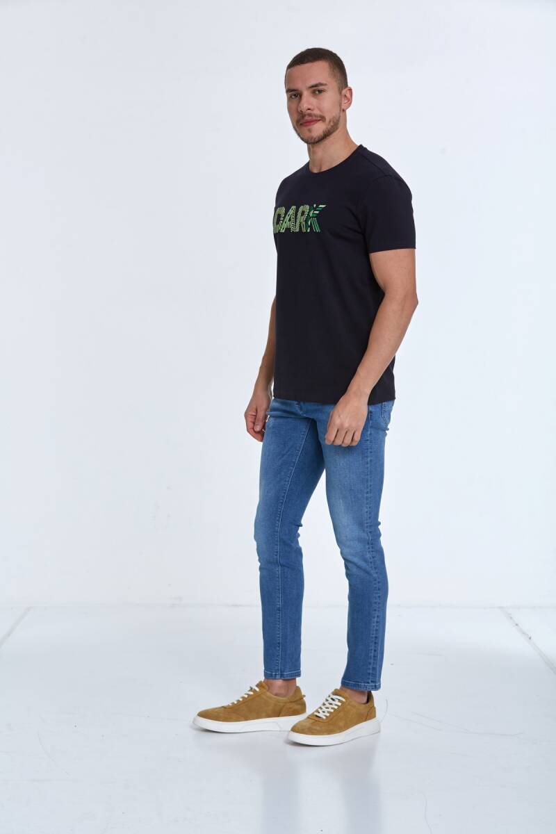 Hudson Nakışlı Erkek Tişört Lacivert - 3