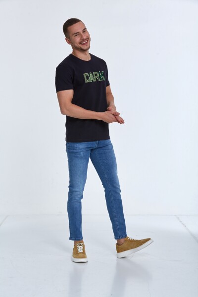 Hudson Nakışlı Erkek Tişört Lacivert - 4