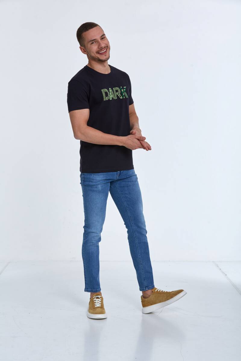 Hudson Nakışlı Erkek Tişört Lacivert - 4