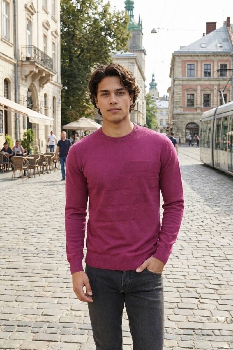 Hugo Bisiklet Yaka Erkek Triko Kazak Pembe - 3