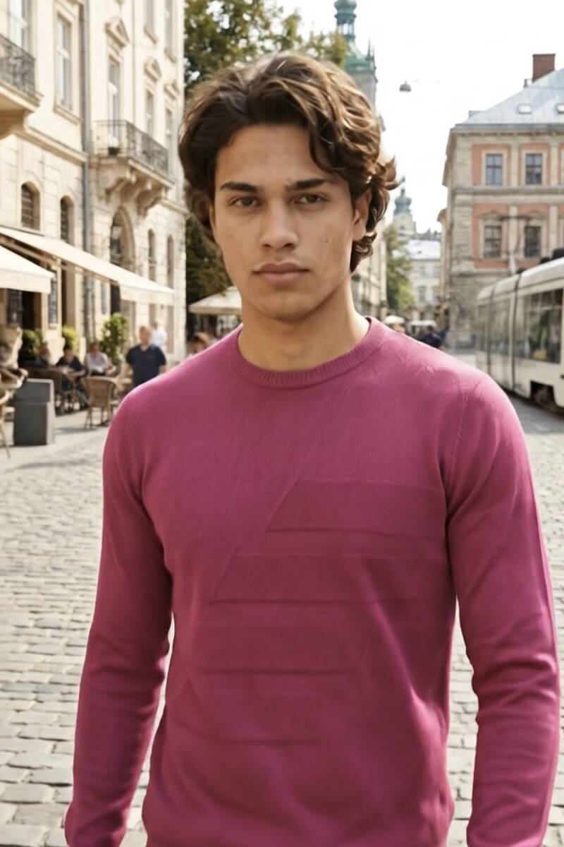 Hugo Bisiklet Yaka Erkek Triko Kazak Pembe - 5