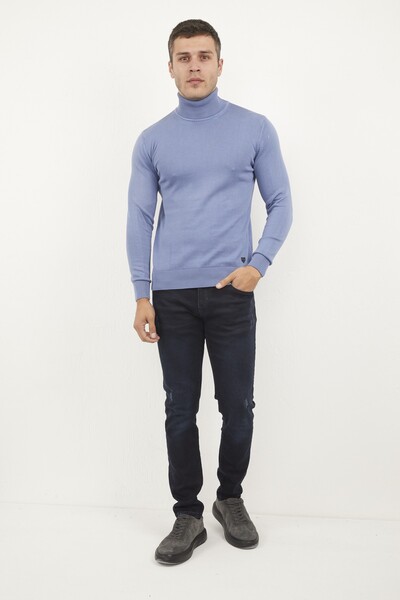 VOLTAJ - Indigo Turtleneck Cotton Piece Dye Knitwear Sweater (1)