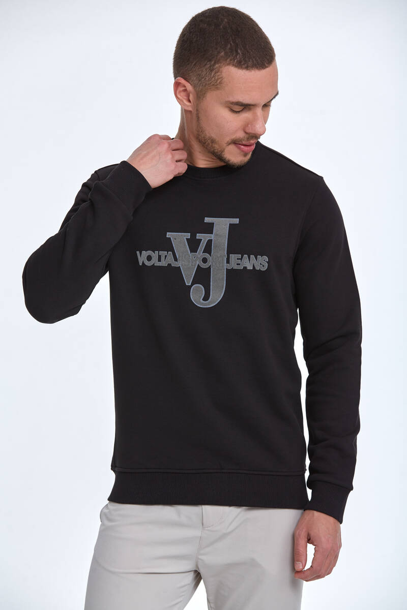 Ivy Bisiklet Yaka Erkek Sweatshirt Siyah - 1
