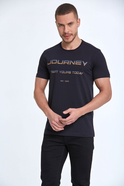 Journey Printed Cotton Crew Neck T-Shirt - Thumbnail