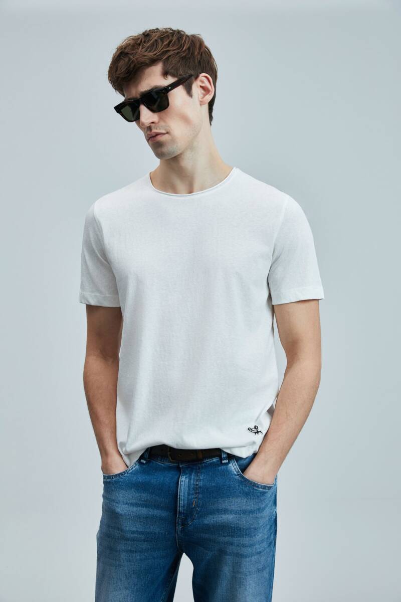 Junya Erkek Basic Tişört Kırık Beyaz - 5