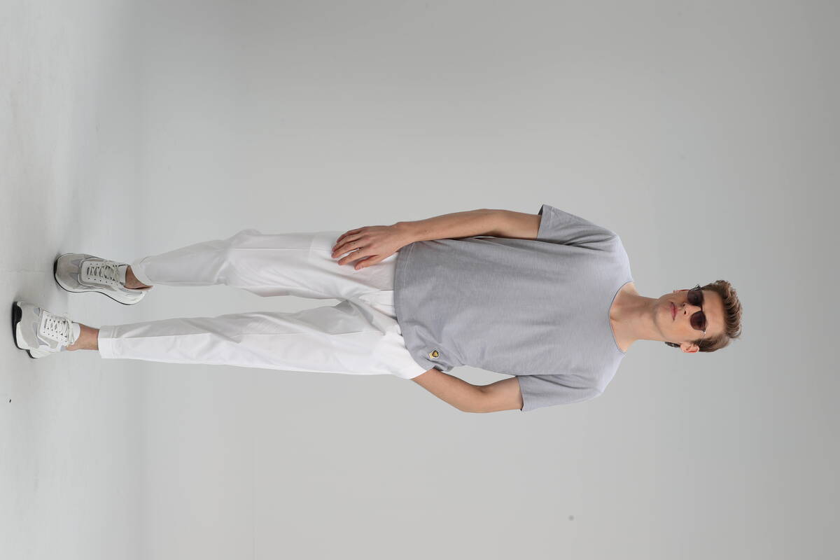 Junya Modern Grafik Bisiklet Yaka Erkek T-Shirt Açık Gri - 3