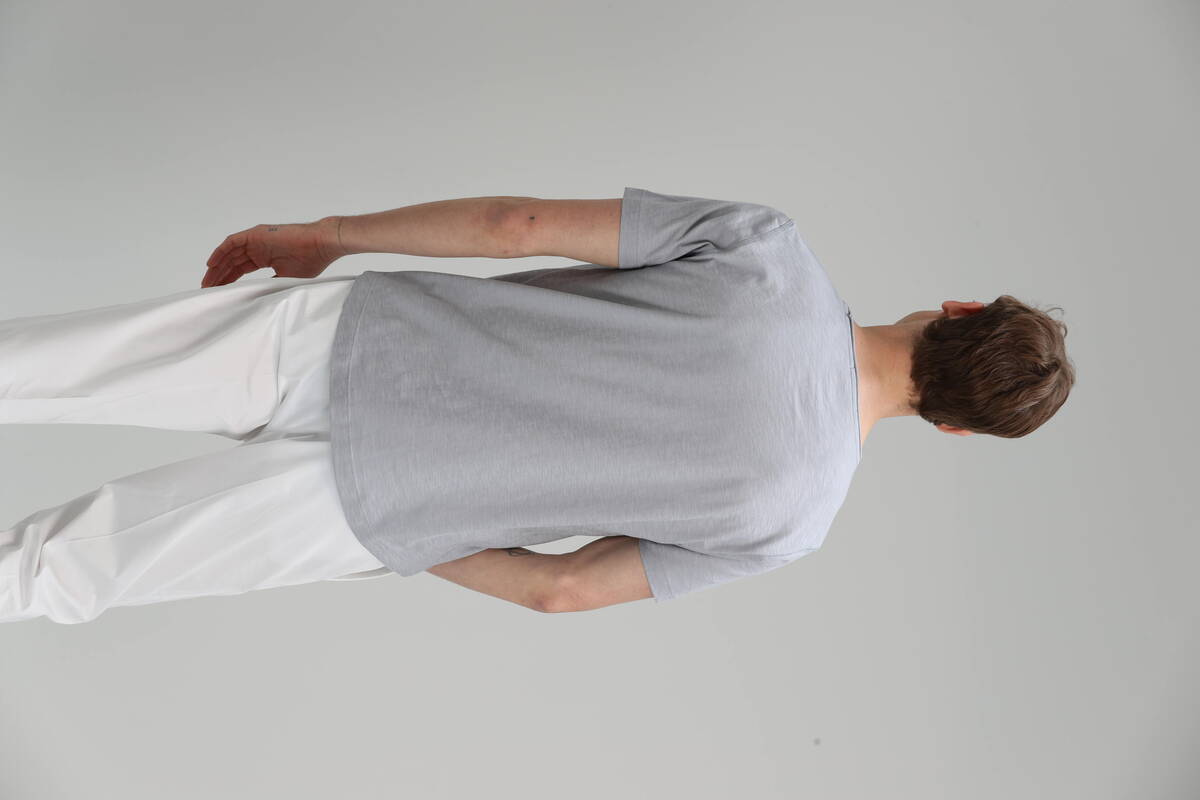 Junya Modern Grafik Bisiklet Yaka Erkek T-Shirt Açık Gri - 4