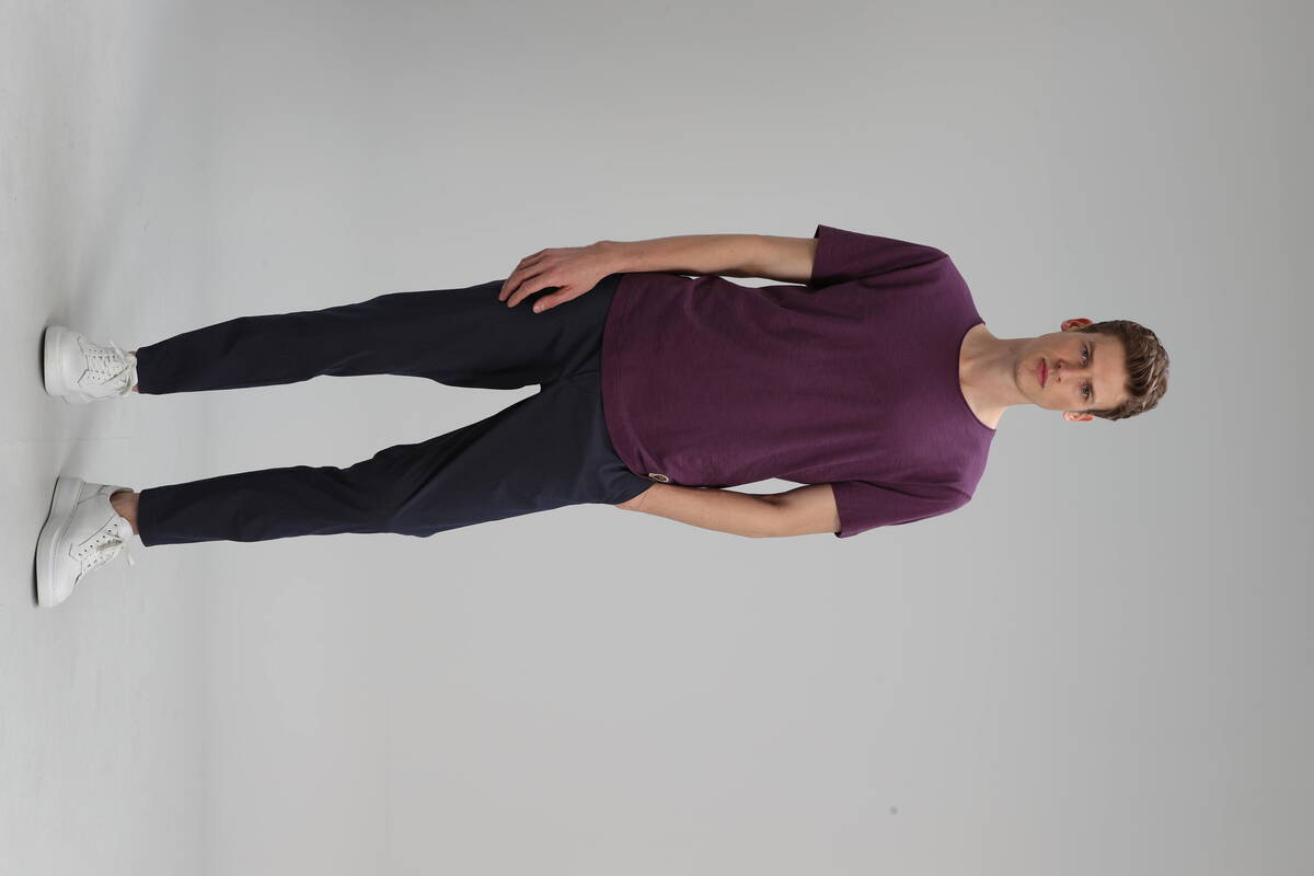 Junya Modern Grafik Bisiklet Yaka Erkek T-Shirt Mürdüm - 2