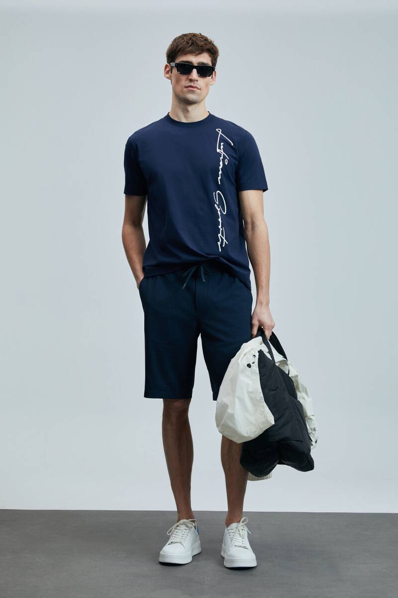 Justın Modern Grafik T- Shirt Açık Lacivert - 2