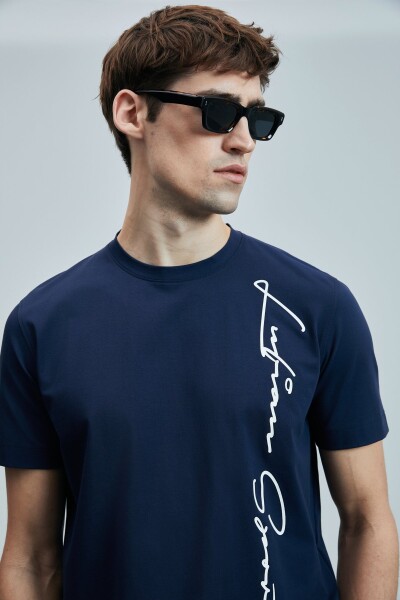 Justın Modern Grafik T- Shirt Açık Lacivert - 3