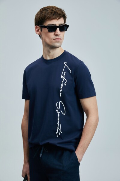 Justın Modern Grafik T- Shirt Açık Lacivert - 5