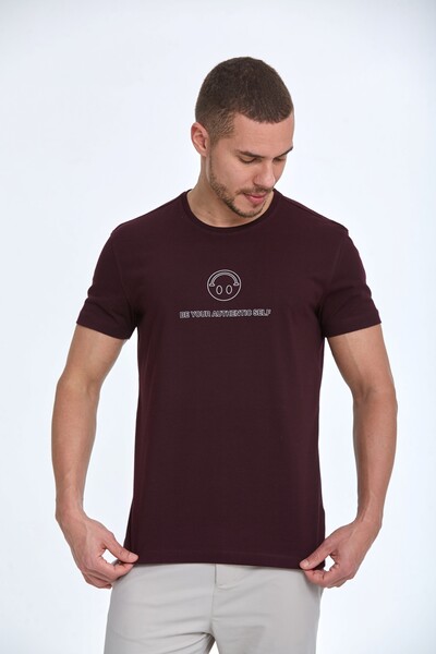 Kai Baskılı Erkek Tişört Bordo 