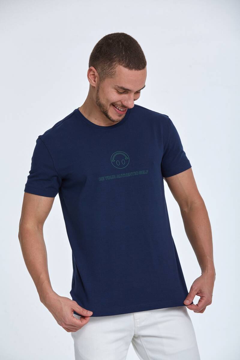 Kai Printed Men's T-Shirt Navy Blue - 1