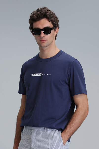 Kane Modern Grafik T-Shirt Açık Lacivert 