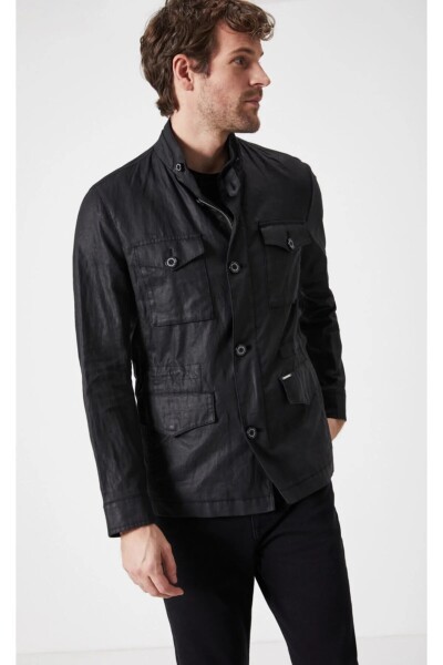 Karbe Black Color Pure Linen Safari Jacket - 1
