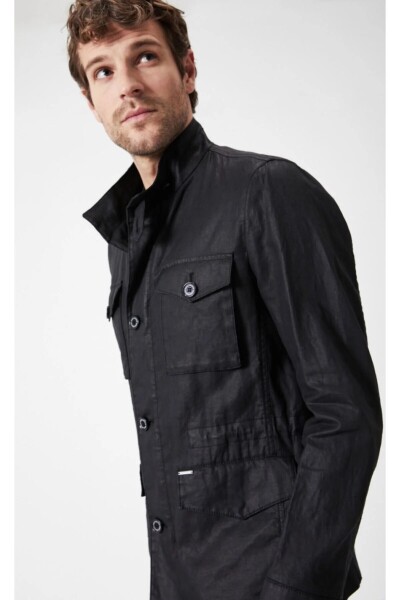 Karbe Black Color Pure Linen Safari Jacket - 2