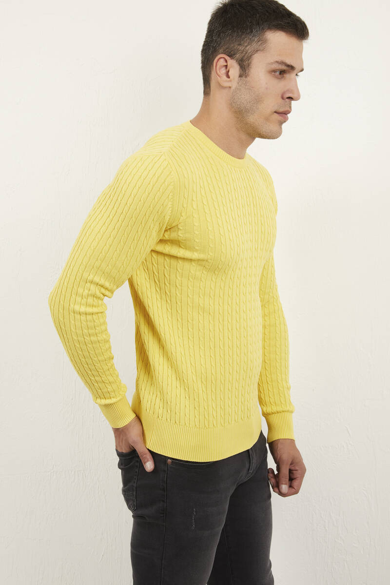 Karl Crew Neck Men's Sweater Yellow - 3