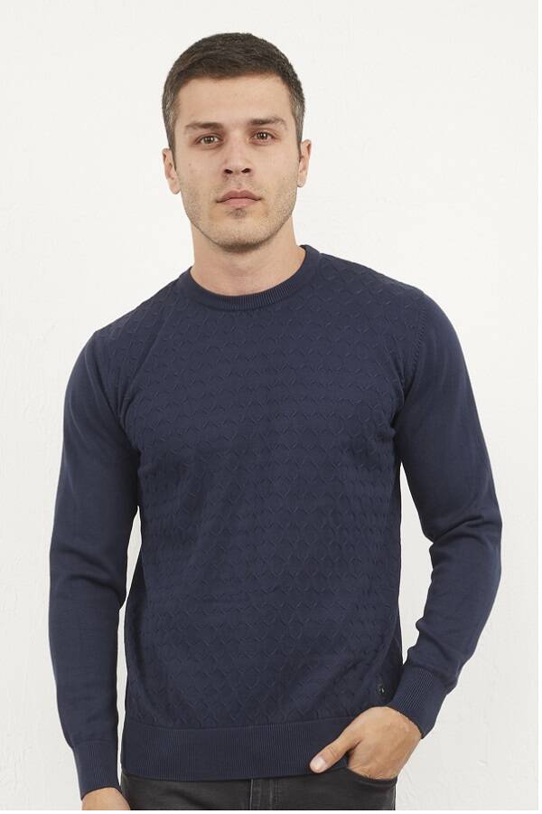 Kendall Crew Neck Men's Knitwear Sweater Navy Blue - 1
