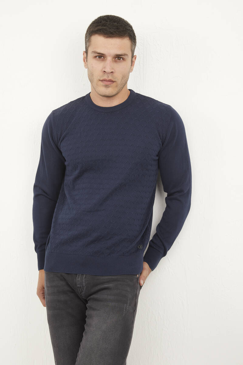 Kendall Crew Neck Men's Knitwear Sweater Navy Blue - 2