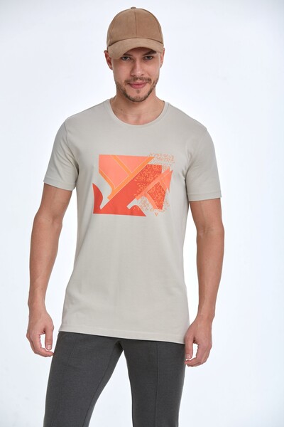 Хлопковая футболка с геометрическим рисунком и принтом - Thumbnail
