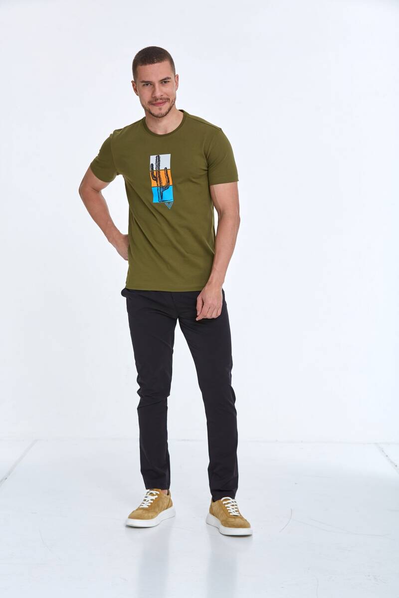 Хлопковая футболка с круглым вырезом и принтом кактусов