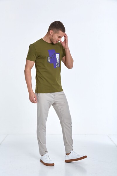 Хлопковая футболка с круглым вырезом и принтом пальм - Thumbnail