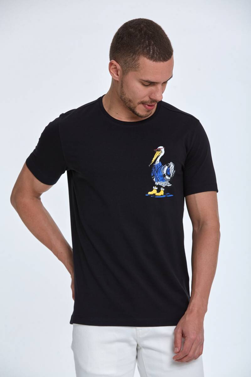 Хлопковая футболка с круглым вырезом и принтом пингвинов