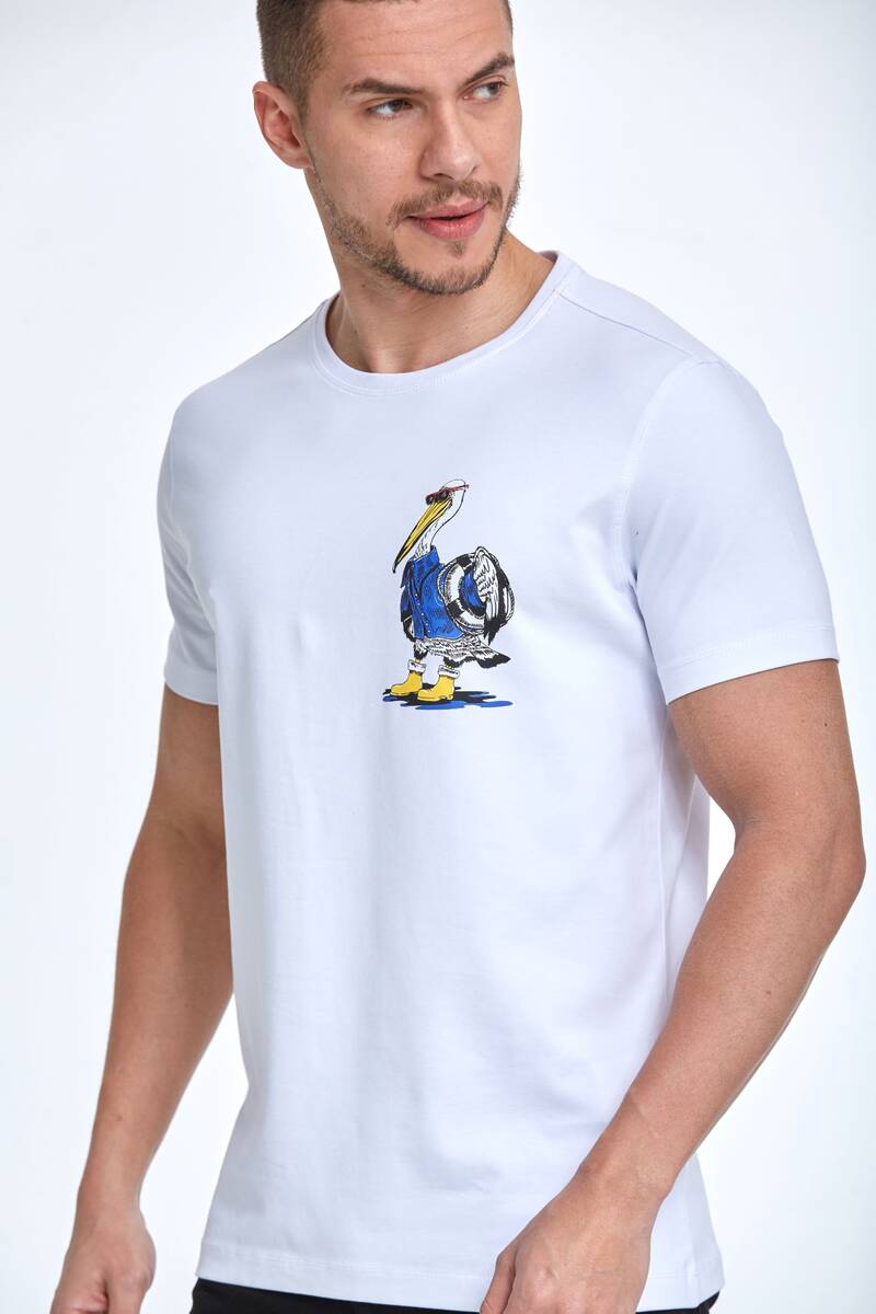 Хлопковая футболка с круглым вырезом и принтом пингвинов