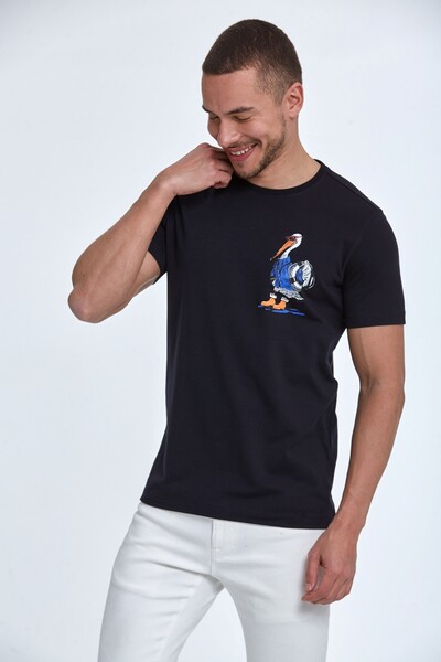 Хлопковая футболка с круглым вырезом и принтом пингвинов - Thumbnail