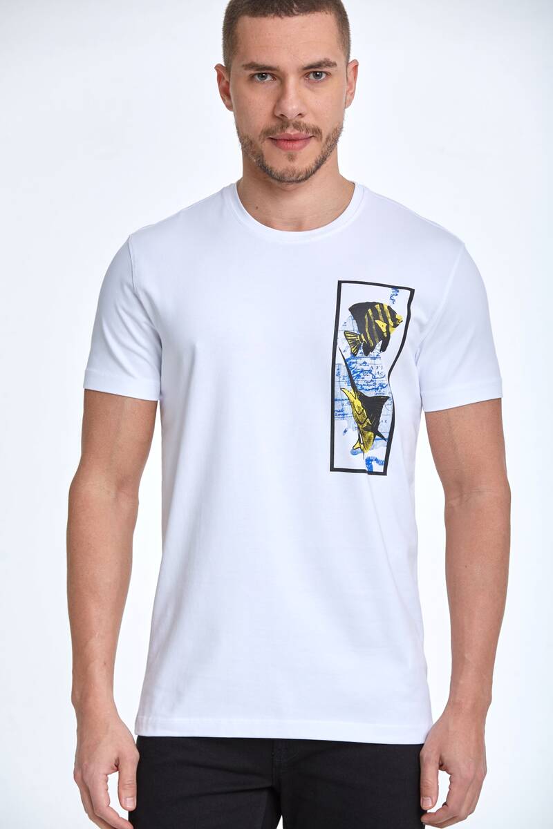 Хлопковая футболка с круглым вырезом и принтом рыбы