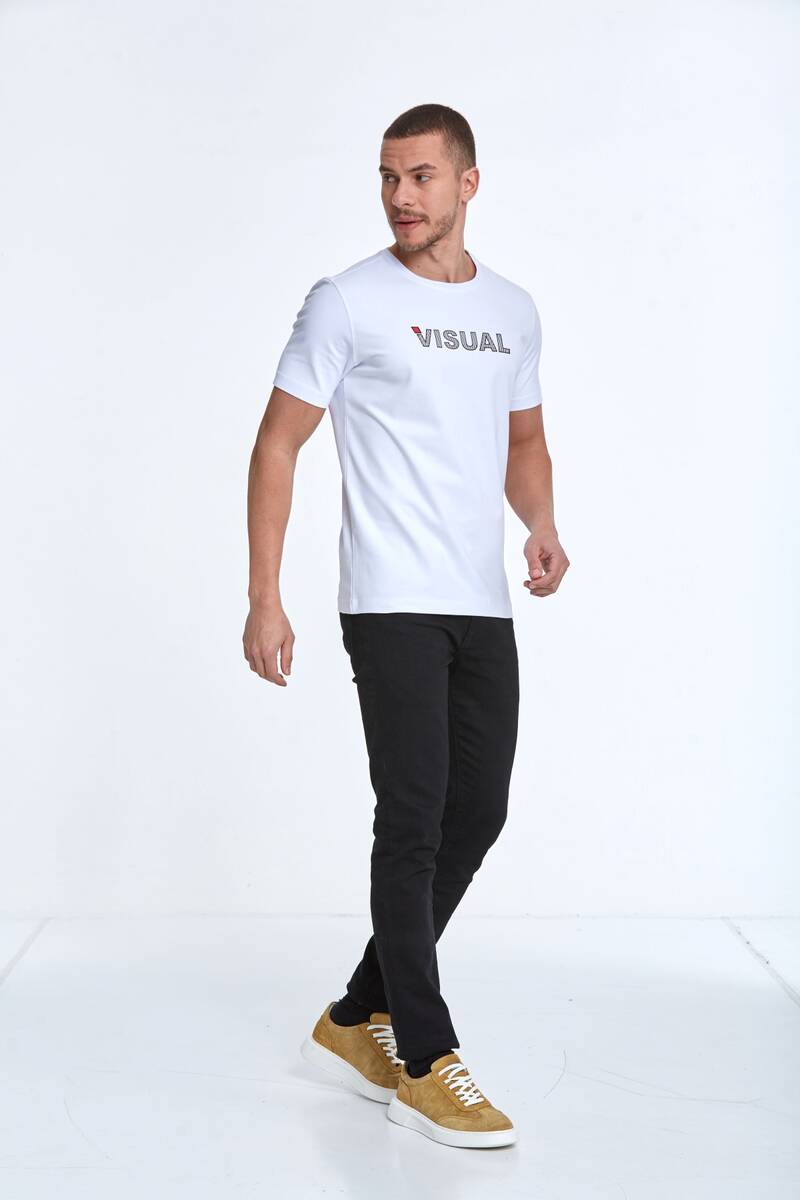 Хлопковая футболка с круглым вырезом и принтом Visual