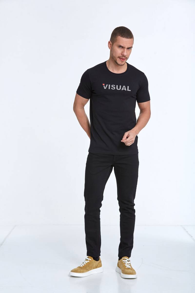 Хлопковая футболка с круглым вырезом и принтом Visual