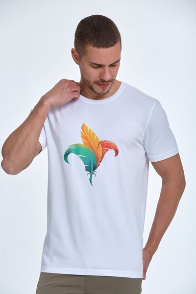 Хлопковая мужская футболка с принтом перьев - Thumbnail
