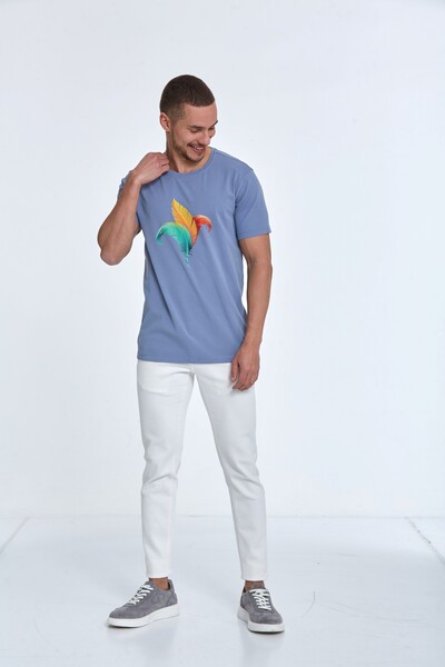 Хлопковая мужская футболка с принтом перьев - Thumbnail