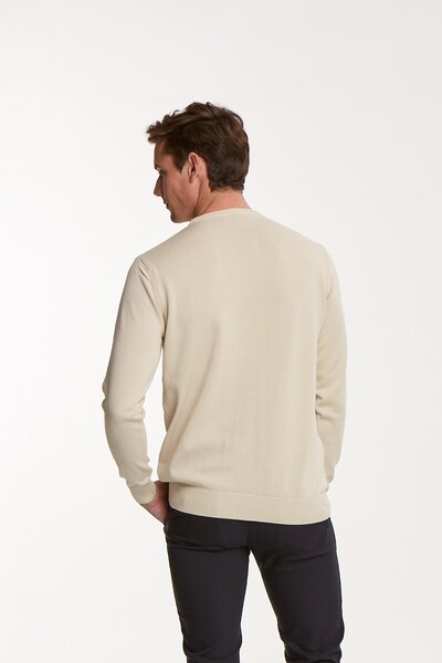 Трикотажный свитер с узором и круглым вырезом из хлопка с краской - Thumbnail