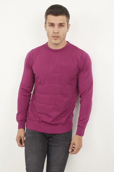 Трикотажный свитер с узором и круглым вырезом из хлопка с краской - Thumbnail