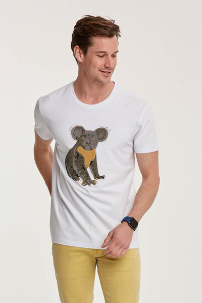 Koala Printed Round Neck Men's T-Shirt - Thumbnail