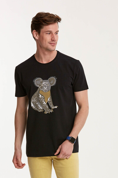 VOLTAJ - Koala Printed Round Neck Men's T-Shirt